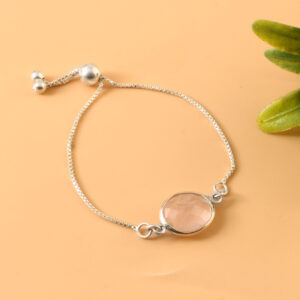 Pink Rose Quartz Silver Bracelet