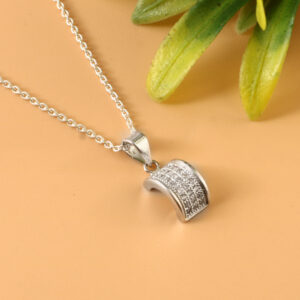 Silver Crescent Crystal Pendant Necklace