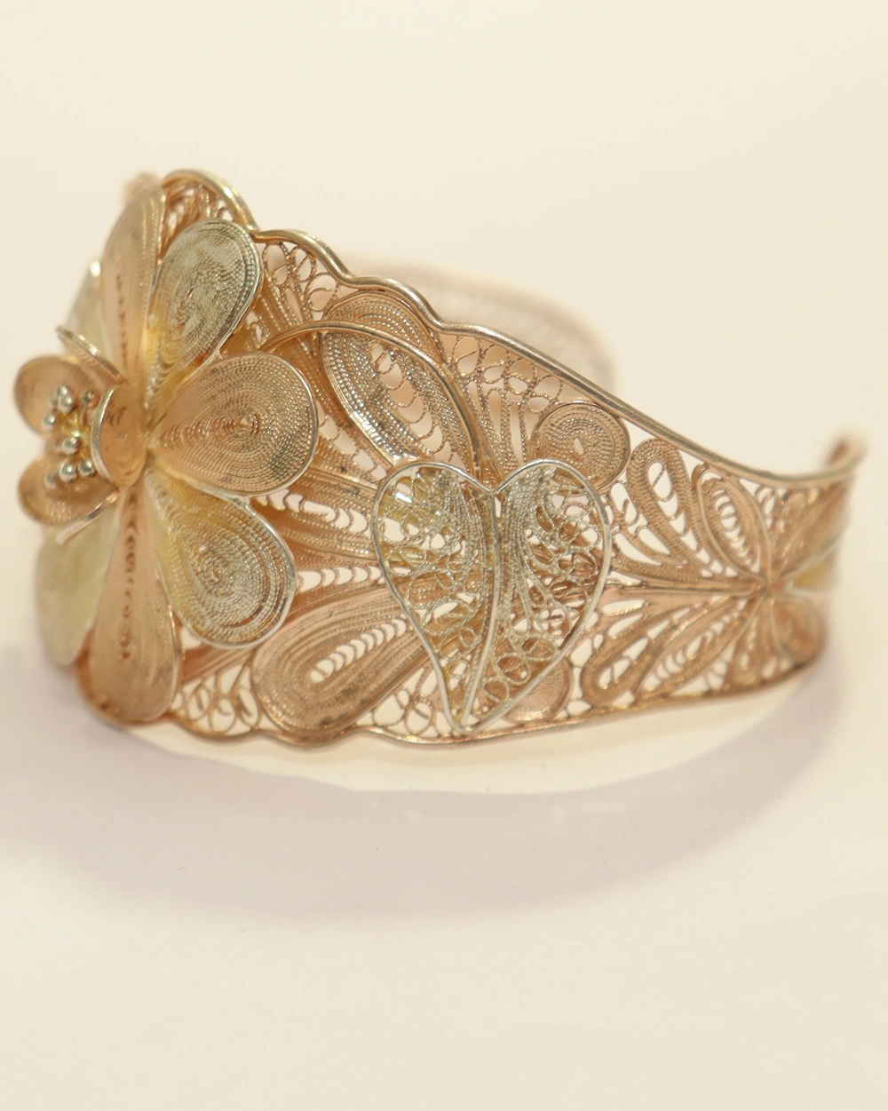925 sterling silver floral cuff bracelet with gold-tone finish