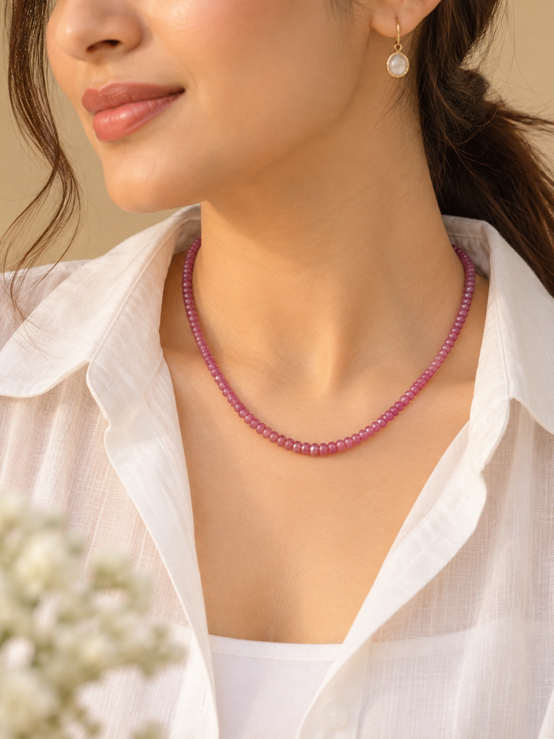Dainty Ruby Beaded Necklace