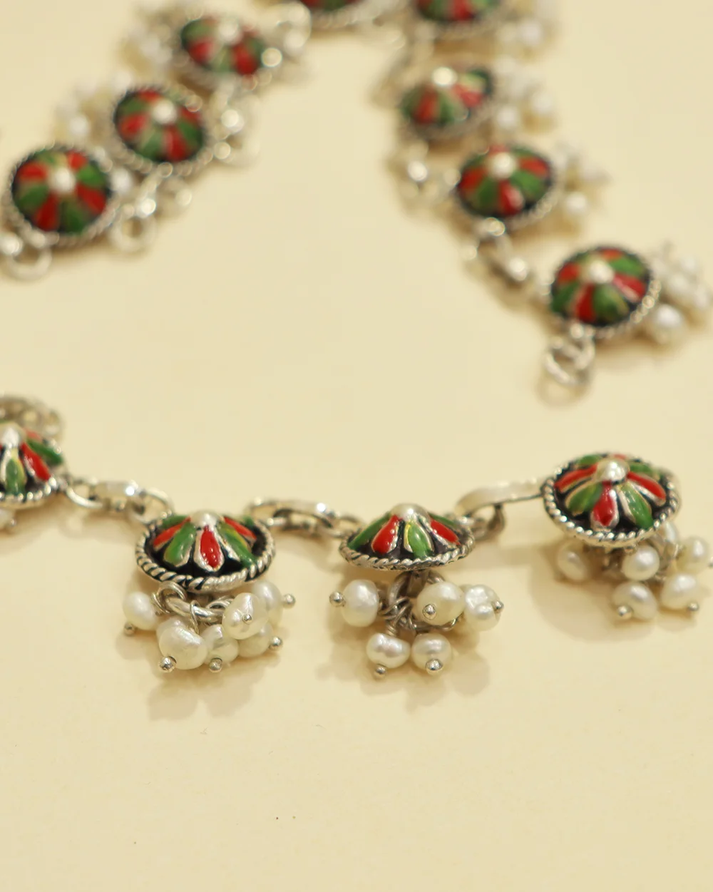 Designer Silver Anklet with Pearl Charms