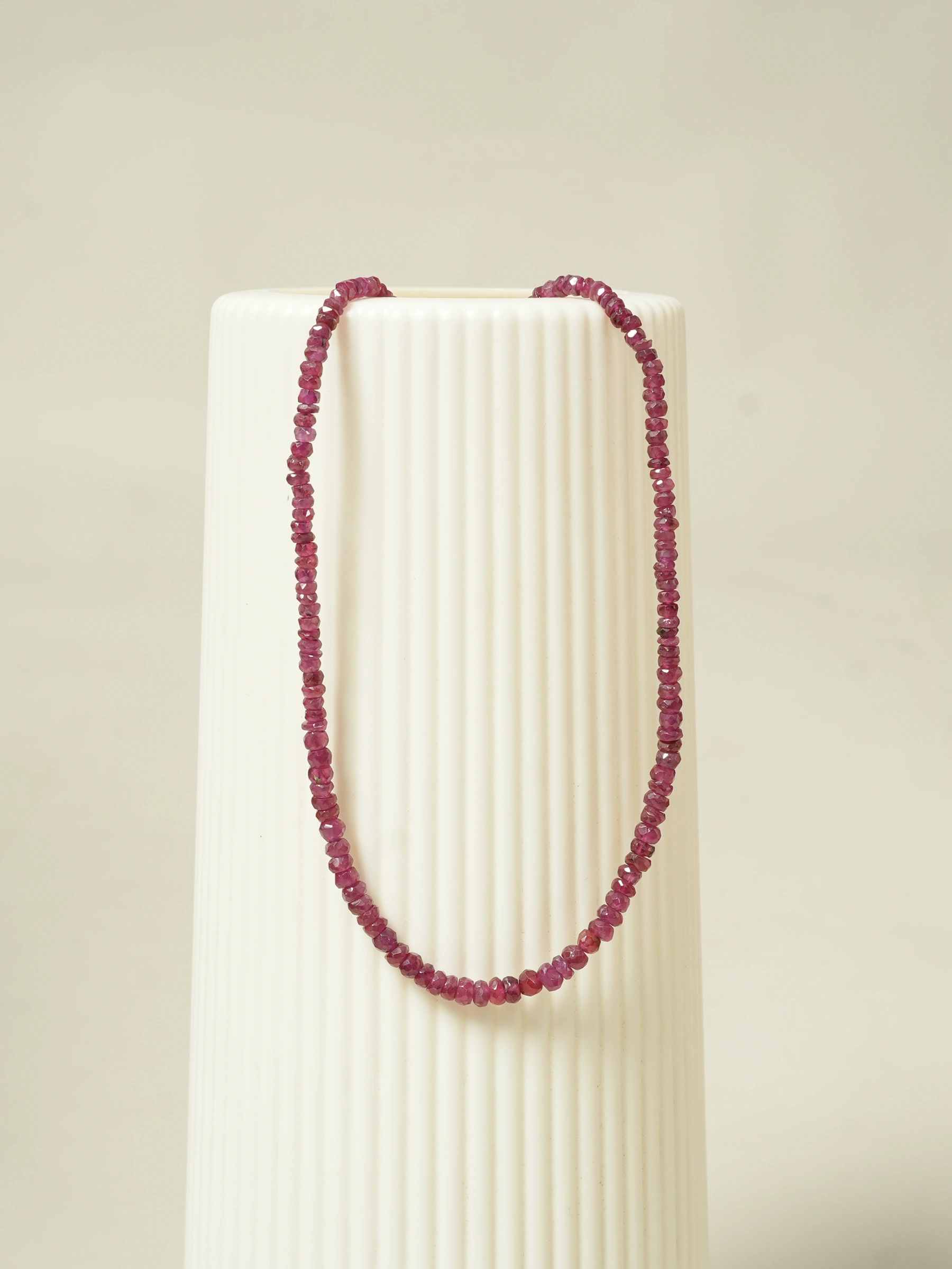 Genuine Natrual Ruby Rondelle Beaded Necklace