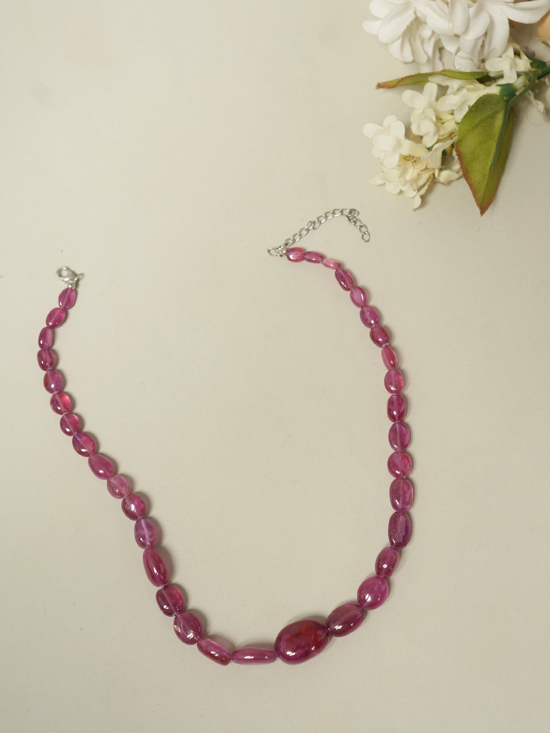 Natural Ruby Gemstone Tumble Shape Beads Necklace