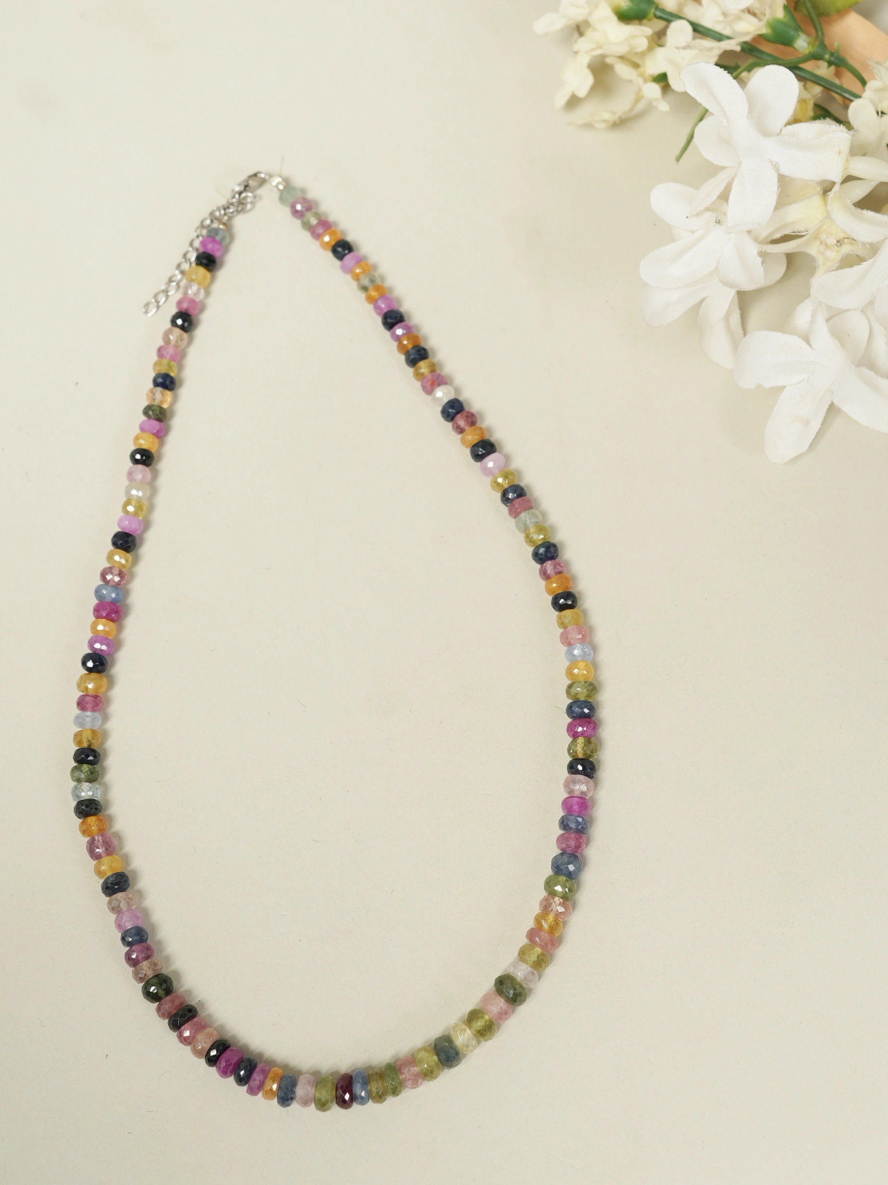 Natural multi Precious Gemstone Rondelle Faceted beads necklace