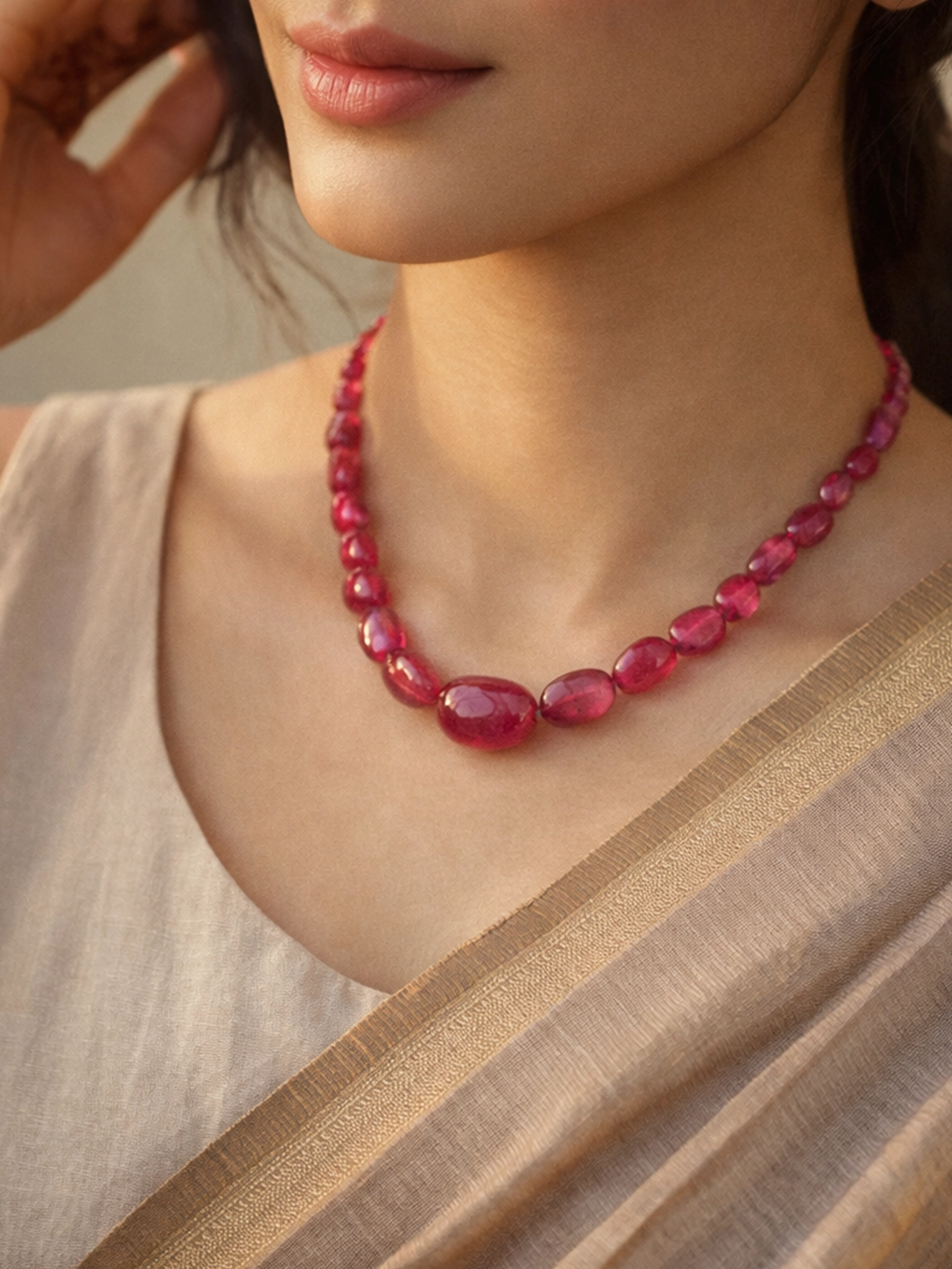 Ruby Gemstone Tumble Shape Necklace