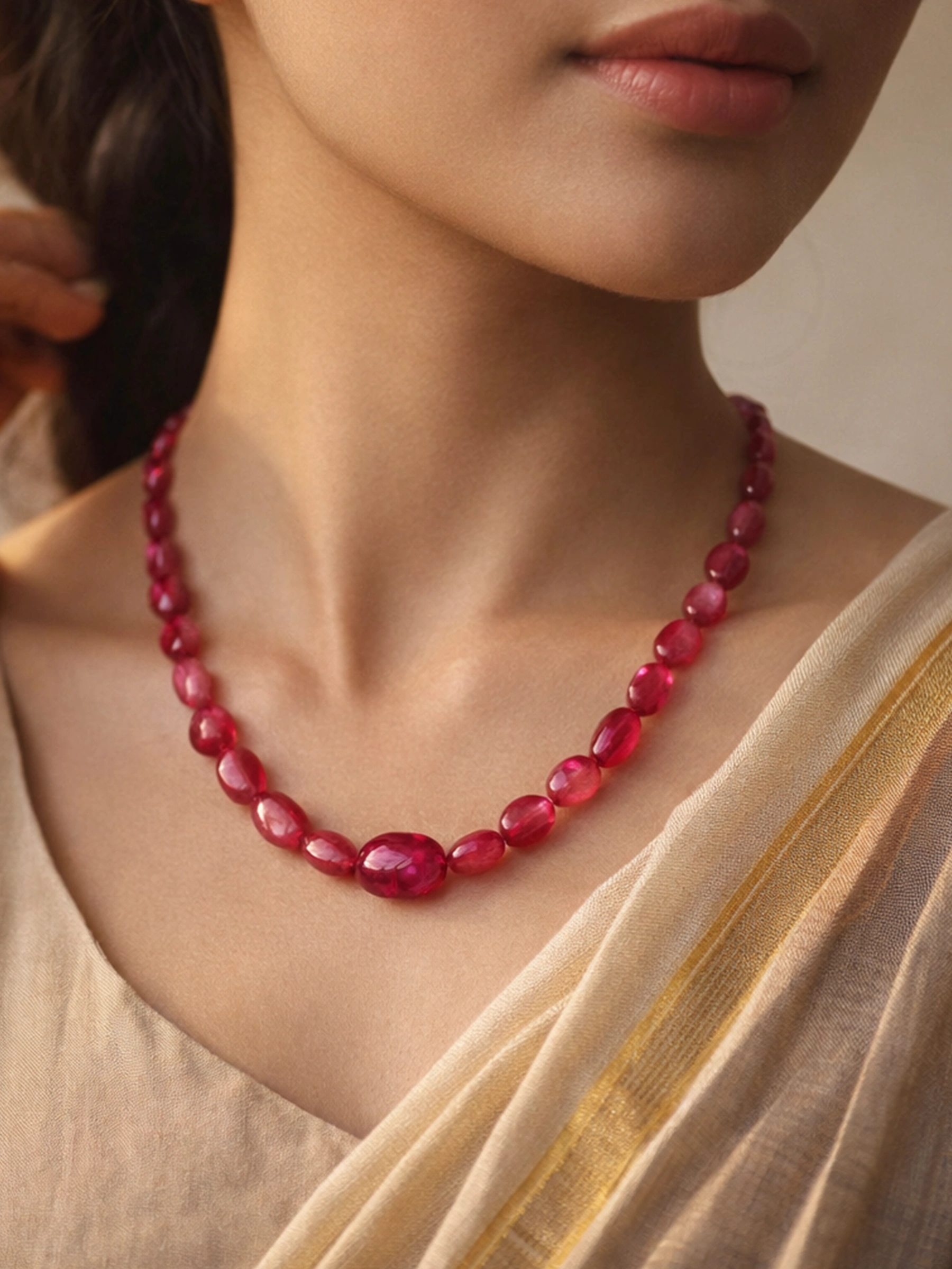 Ruby Tumble Shape Beads Necklace
