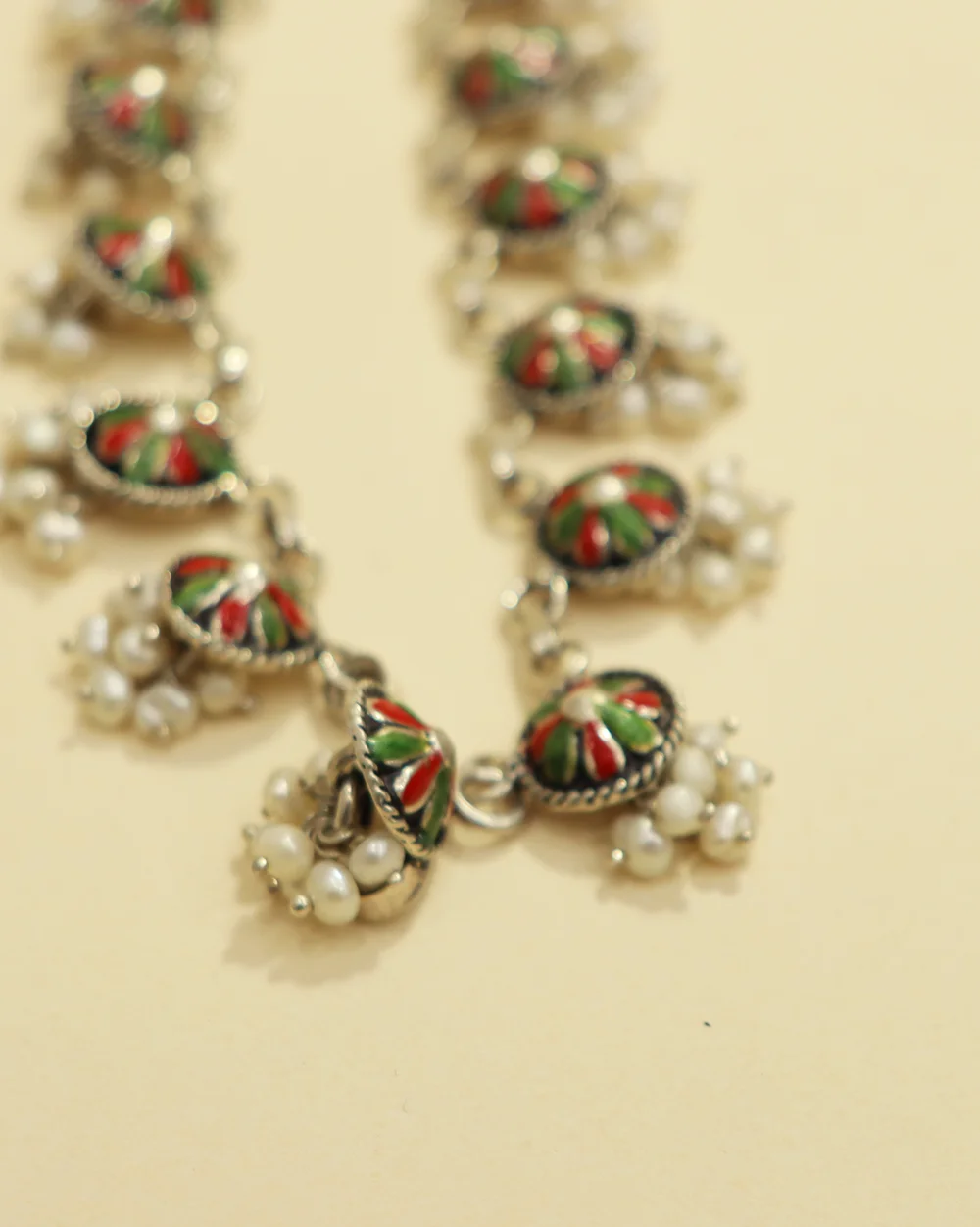 Silver Floral Pearl Payal for Women