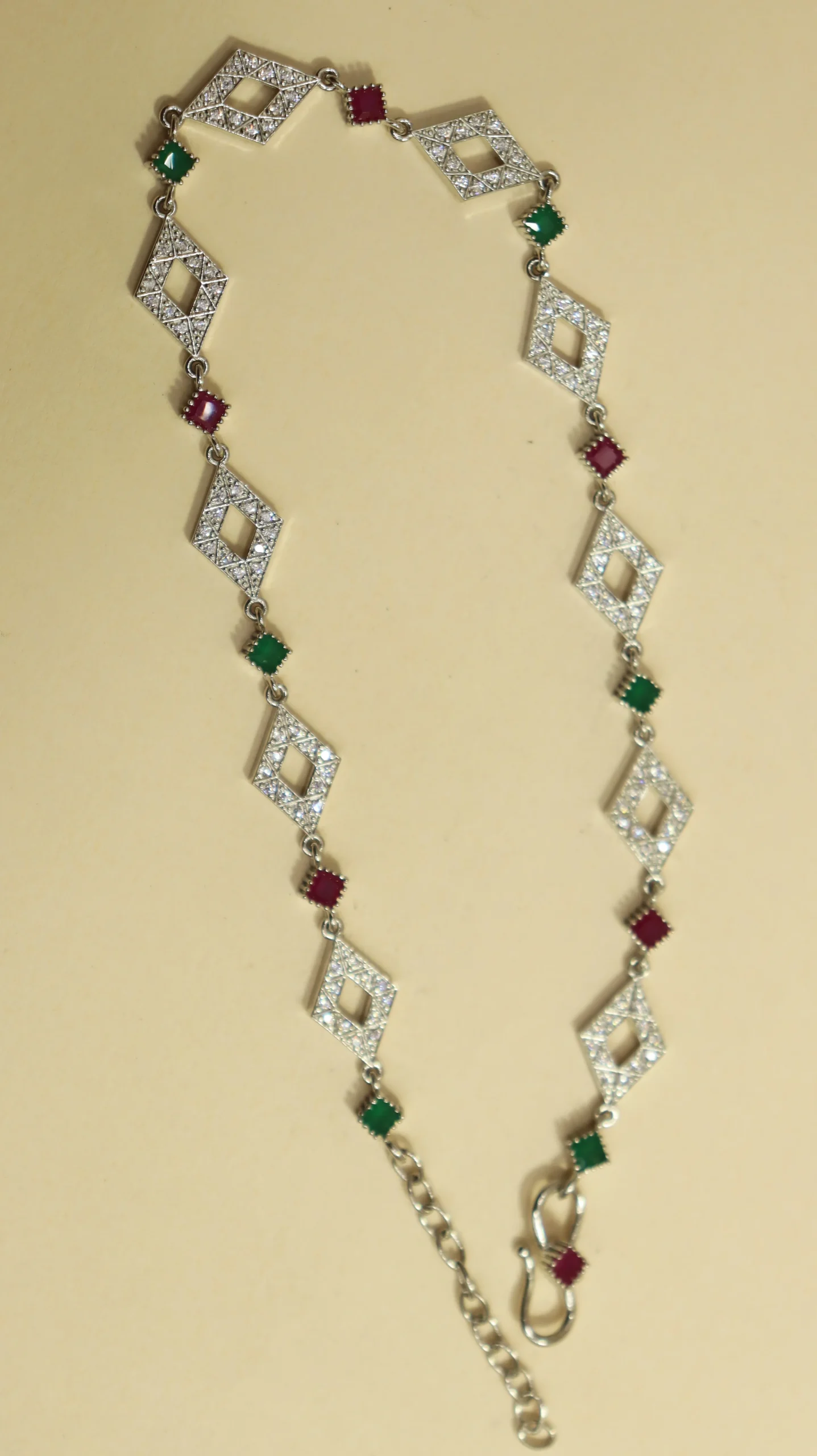 Silver Geometric Anklet with Colorful Stones