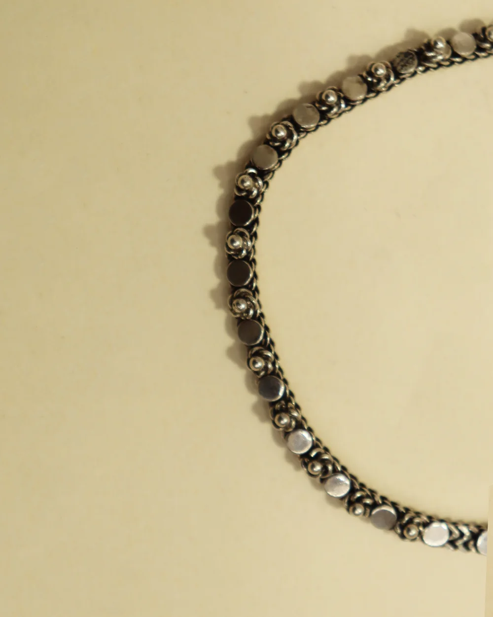 Stylish oxidized silver mirror anklet with elegant detailing for ethnic and festive wear.