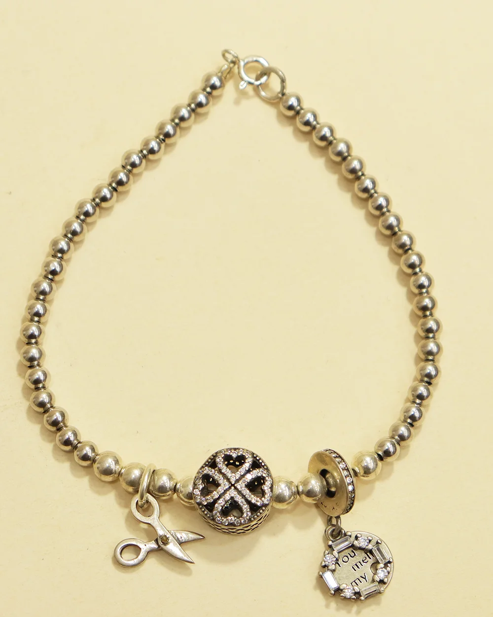 925 Silver Beaded Charm Bracelet for Women