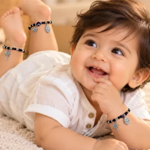 925 Silver Black Beaded Kids Nazar Bracelet