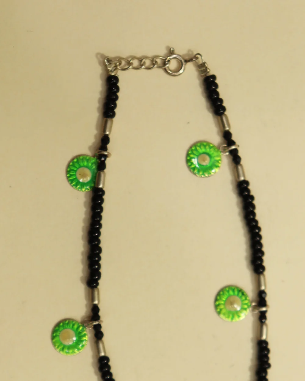 925 Silver Black Beads Green Charm Nazar Battu