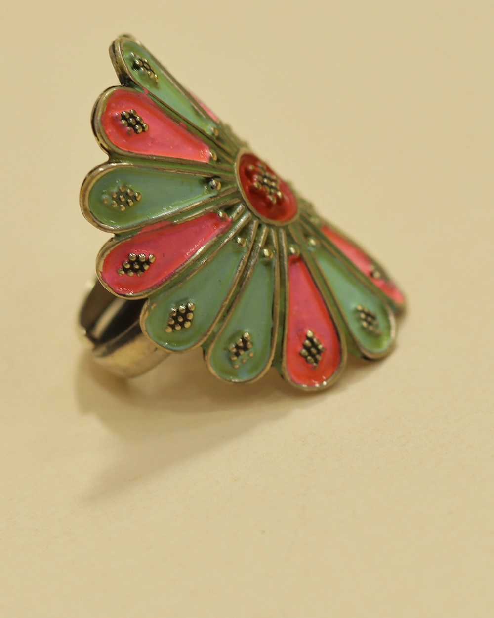 925 Silver Enamel Flower Designer Ring for Women