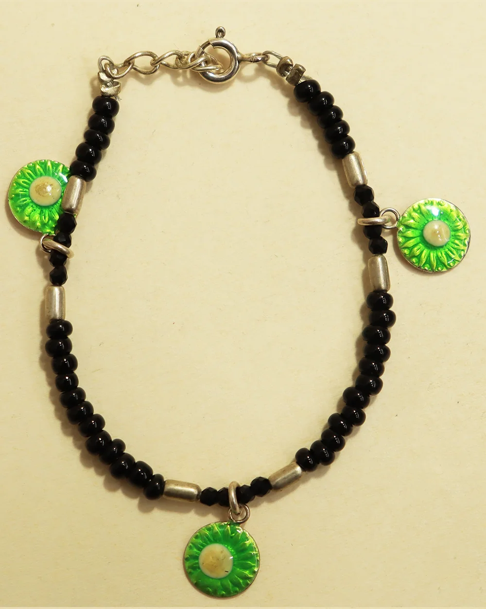 925 Silver Kids Nazar Battu with Green Charms