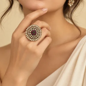 925 Silver Kundan Ring for Women