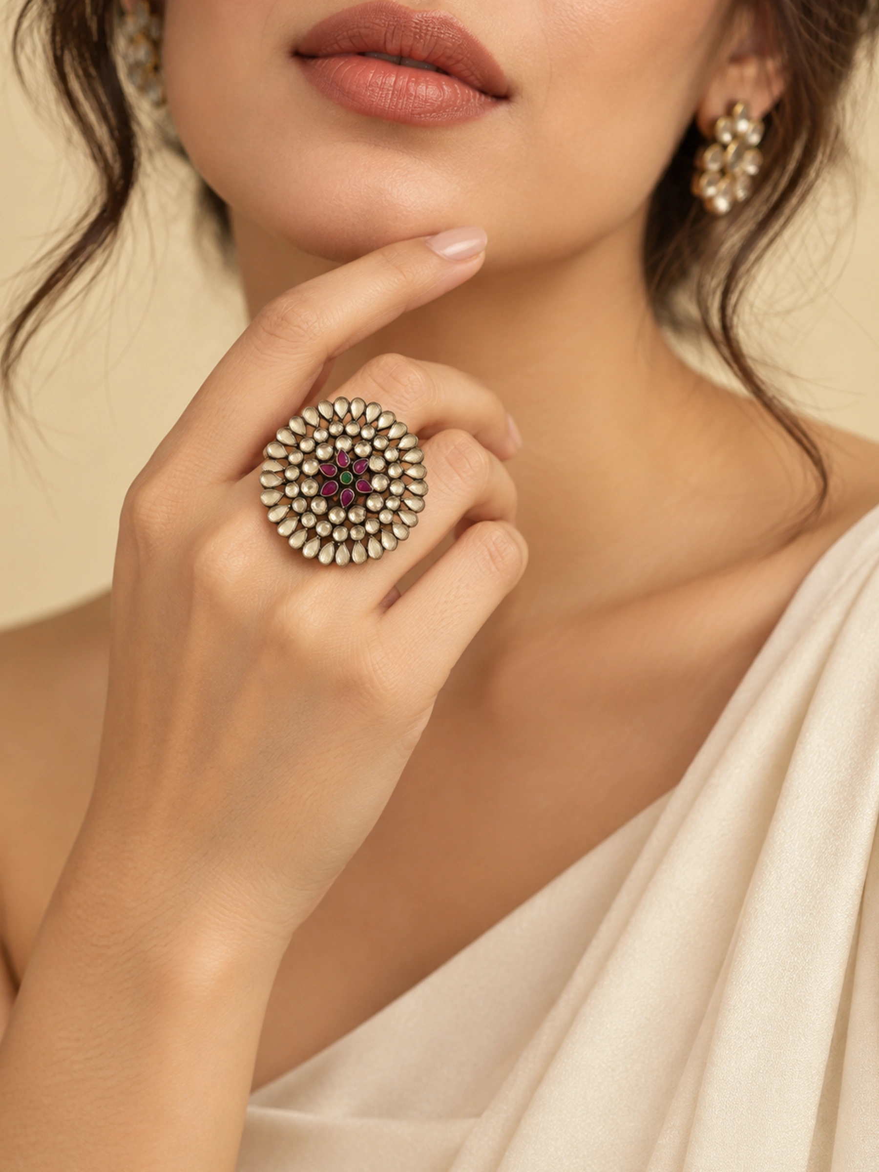925 Silver Kundan Ring for Women