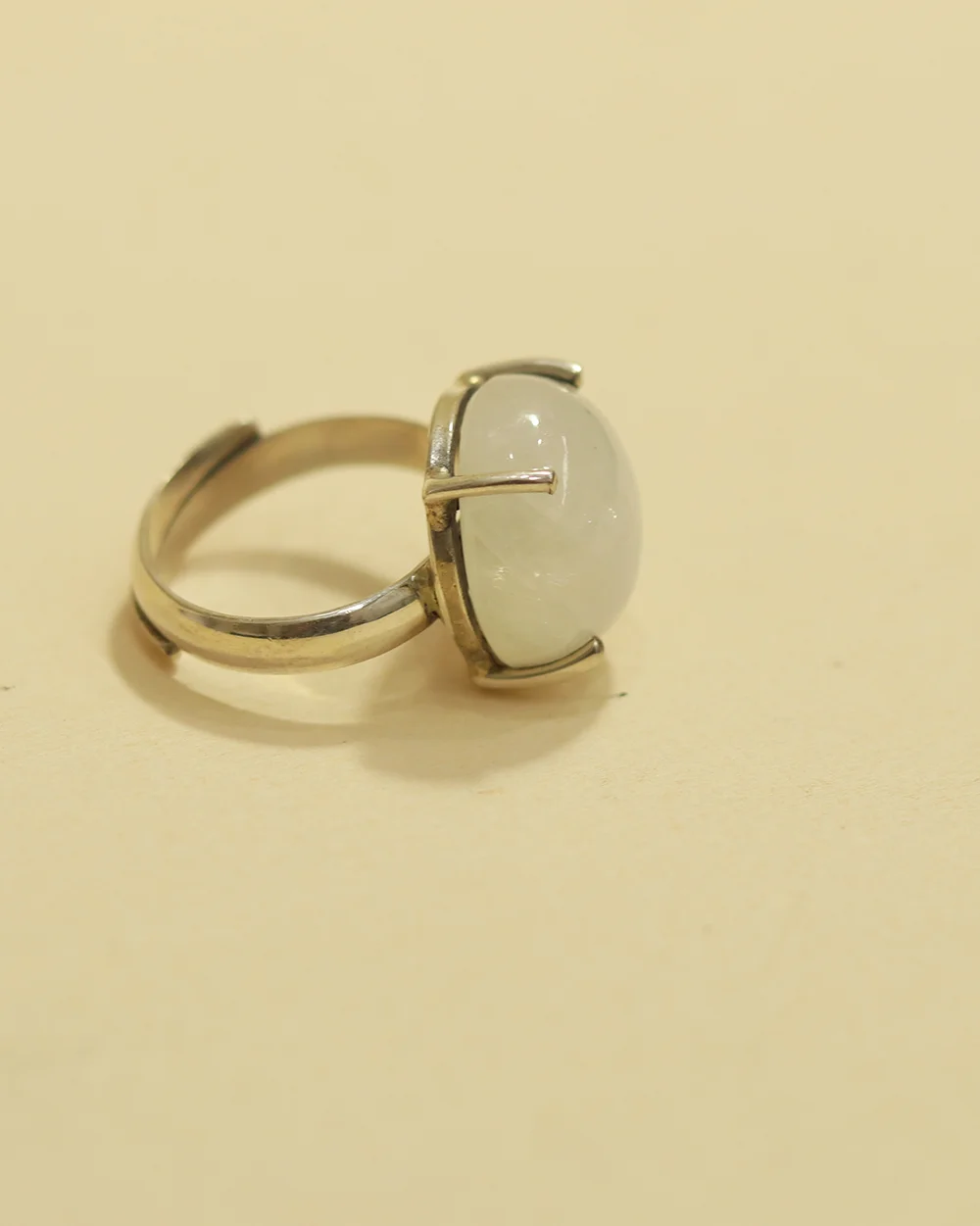 925 Silver Oval Moonstone Adjustable Ring
