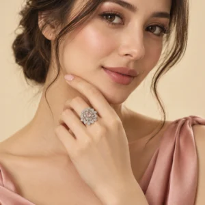 925 Silver Pink Gemstone Flower Ring