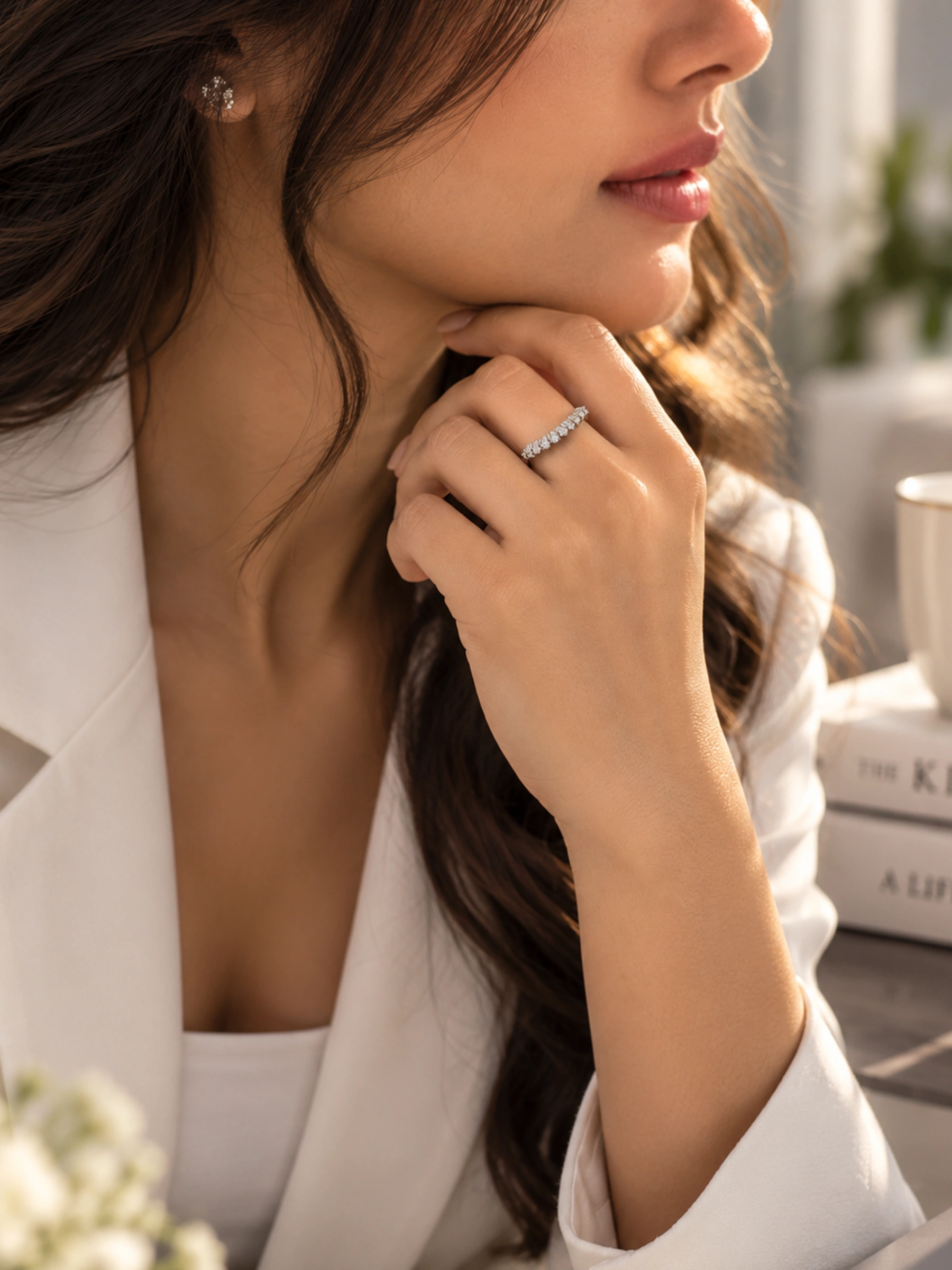 925 Silver White Baguette Stone Ring