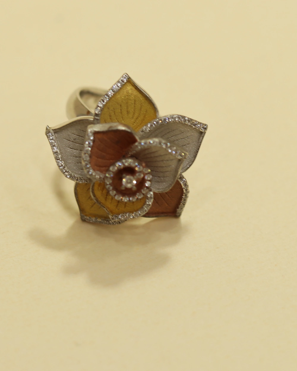 925 Silver Yellow Brown Floral Statement Ring