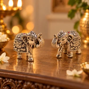925 Sterling Silver Antique Elephant Pair Showpiece