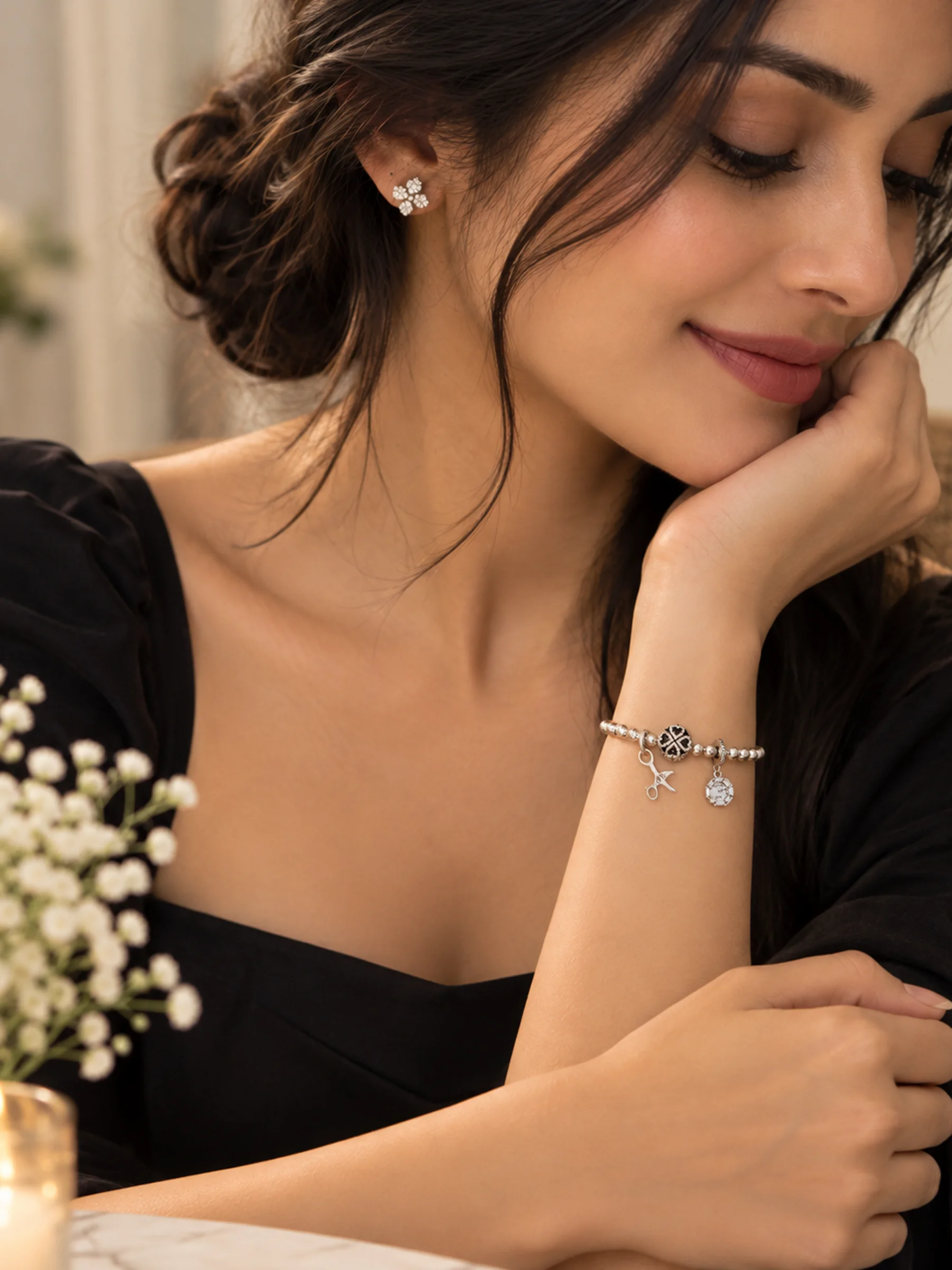 925 Sterling Silver Charm Beaded Bracelet