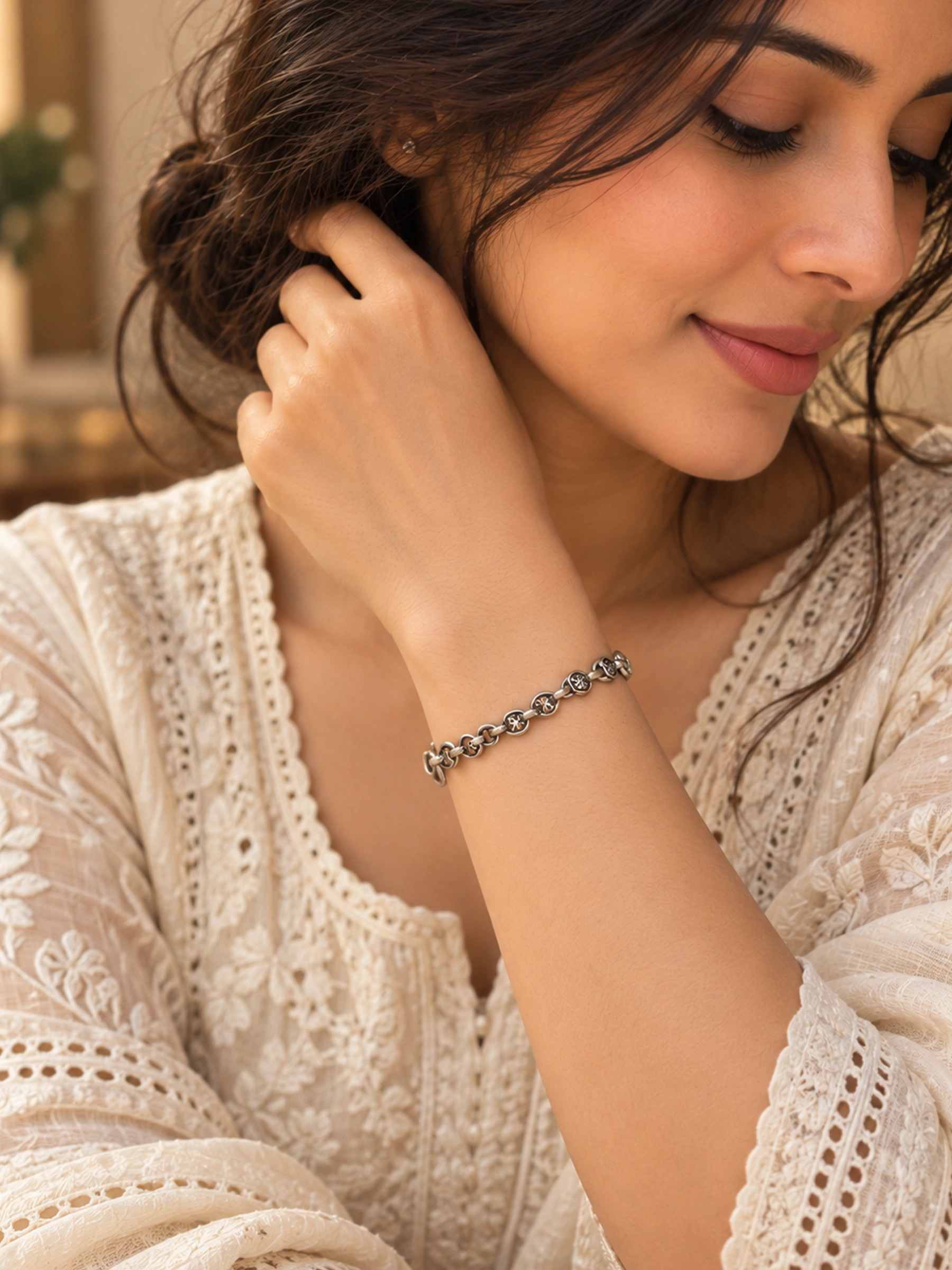 925 Sterling Silver Om Chain Bracelet