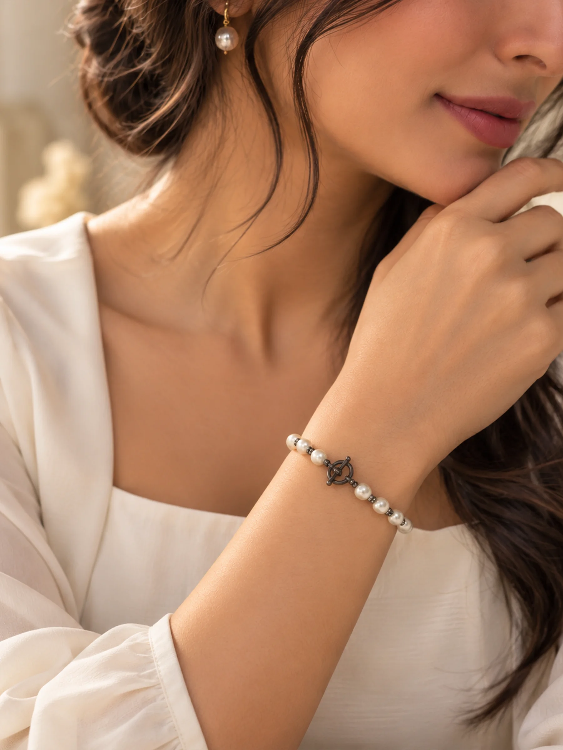 925 Sterling Silver Pearl Beaded Bracelet