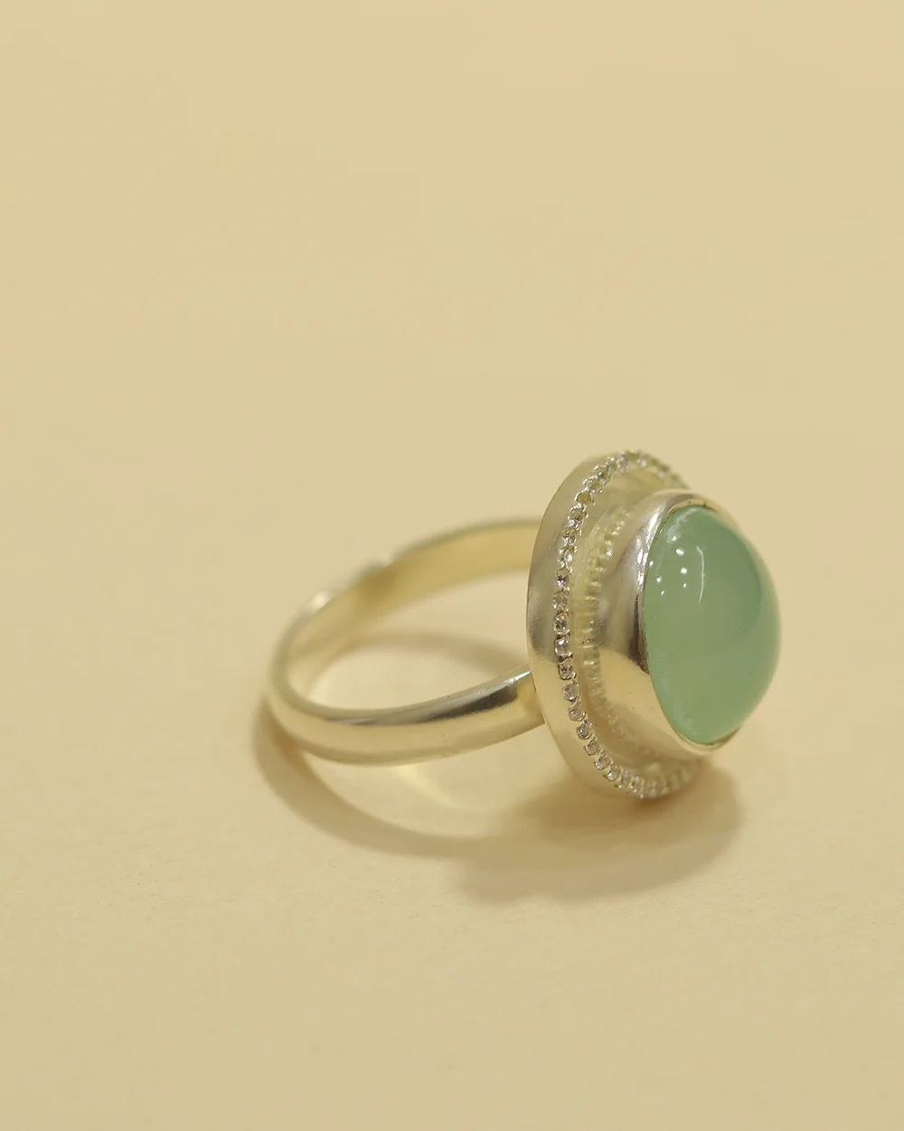 925 Sterling Silver Round Green Stone Ring