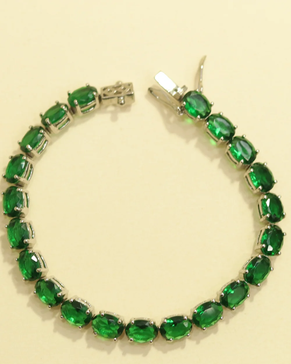 Emerald Green Sterling Silver Tennis Bracelet