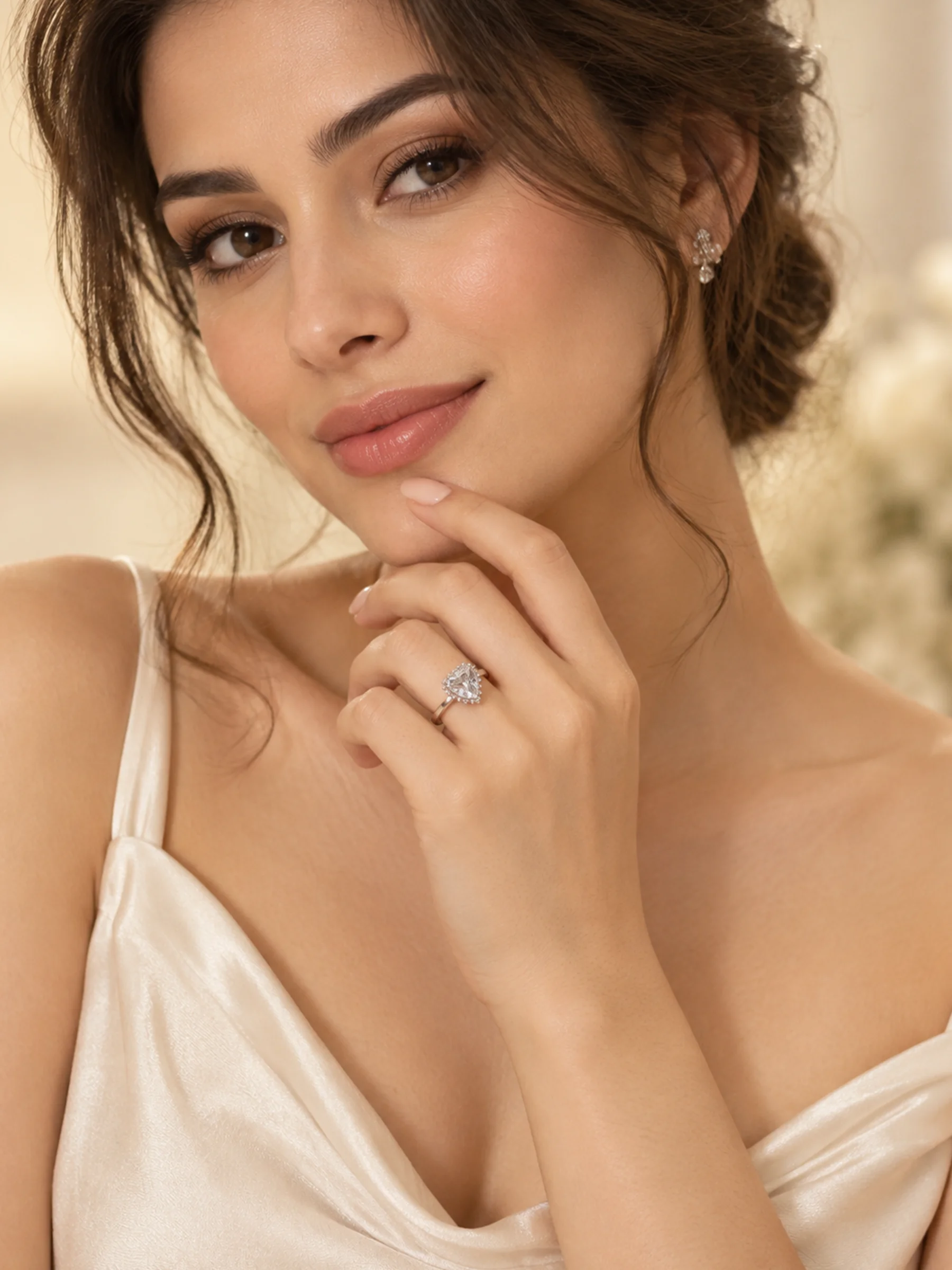 Heart Shaped White Stone Silver Ring for Women