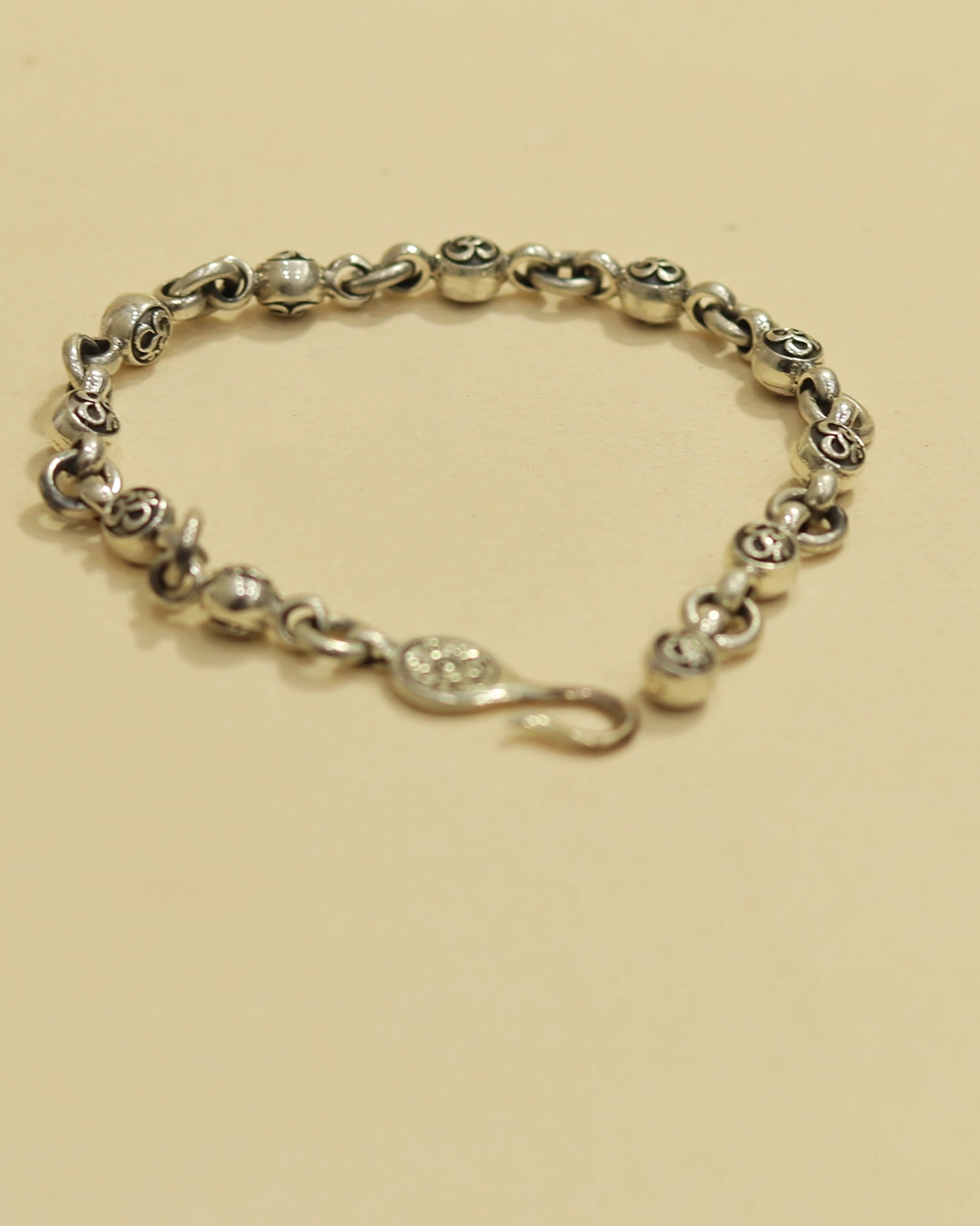 Oxidized Silver Om Chain Bracelet