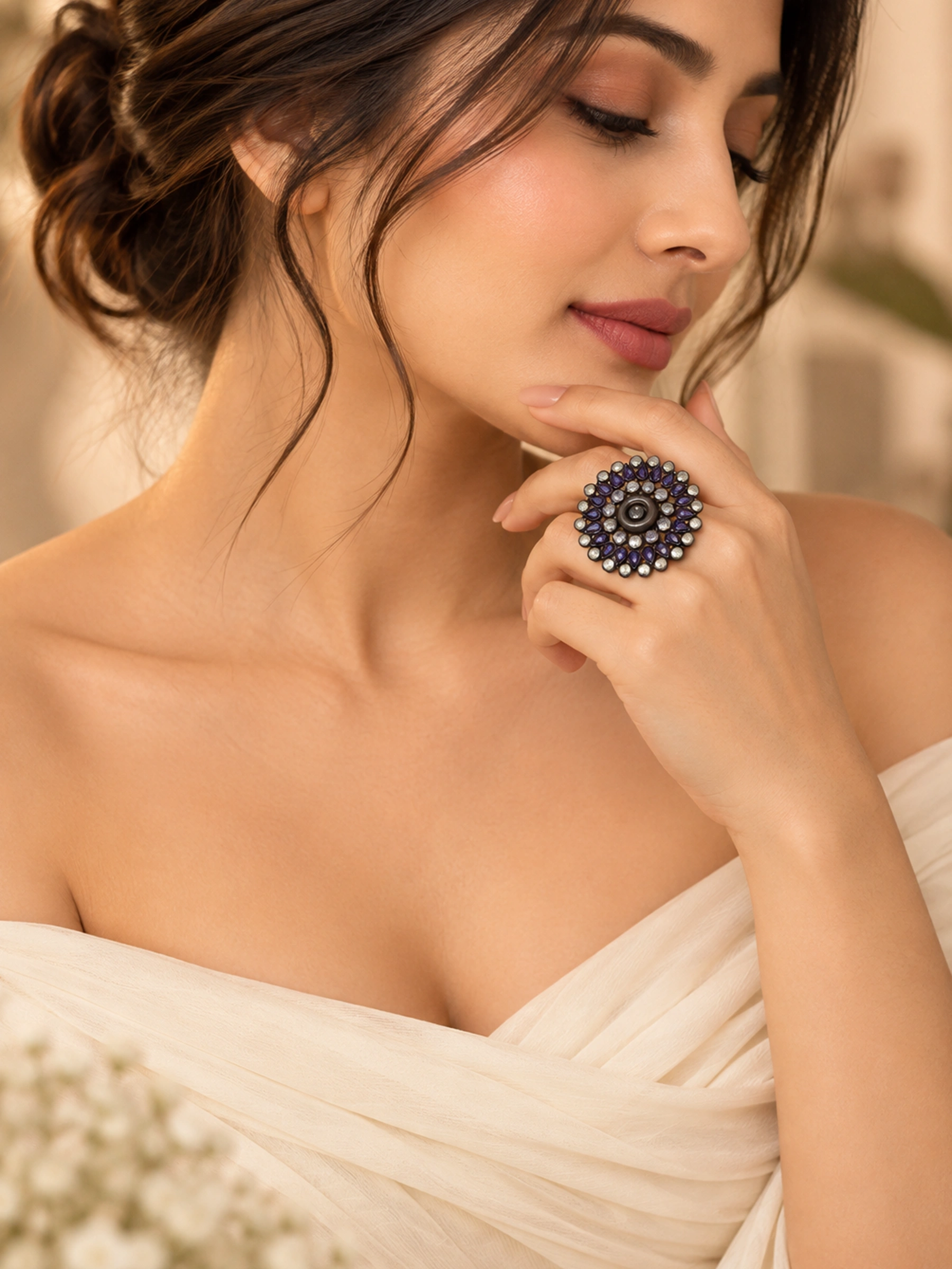 Purple White Gemstone Statement Ring for Women