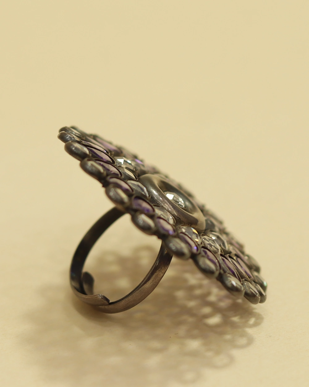 Purple and White Stone Statement Silver Ring
