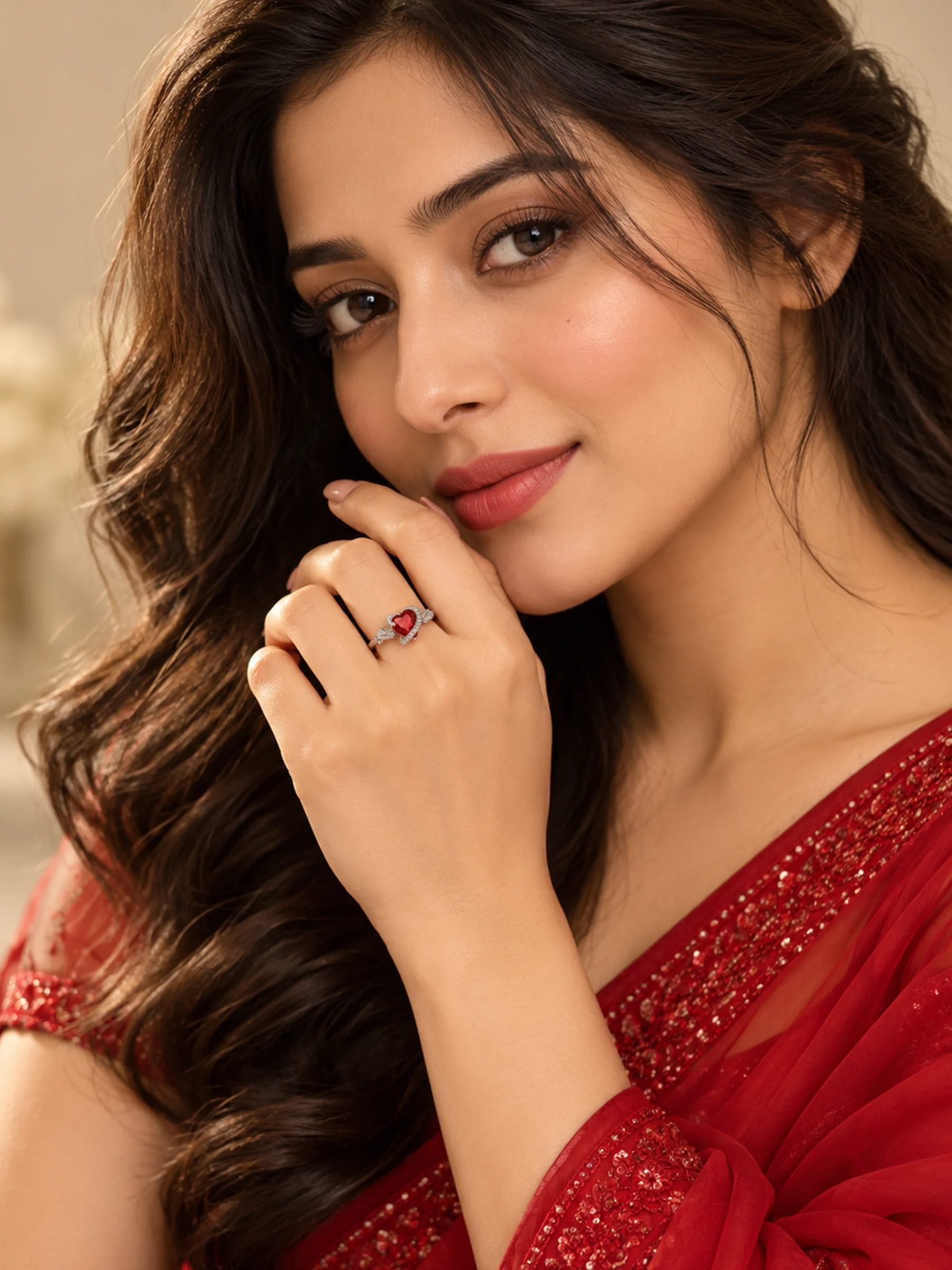 Red Heart Gemstone Ring for Women