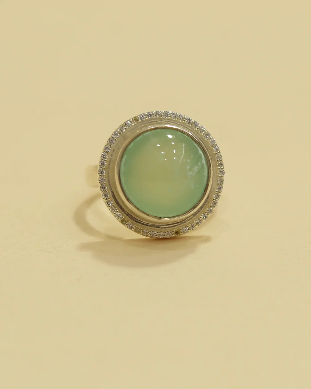 Silver Green Cabochon Halo Ring