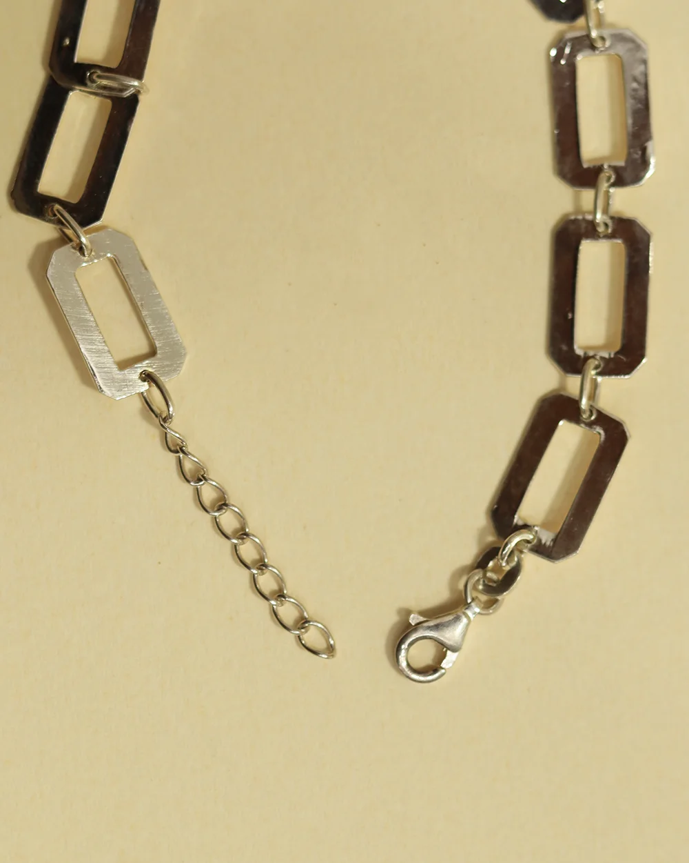 Silver Rectangle Link Bracelet with Modern Design