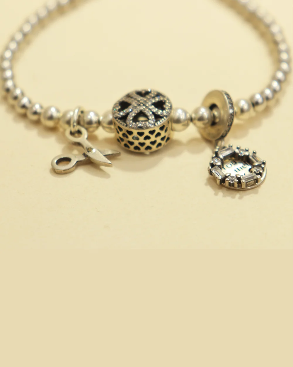 Sterling Silver Bracelet with Hanging Charms