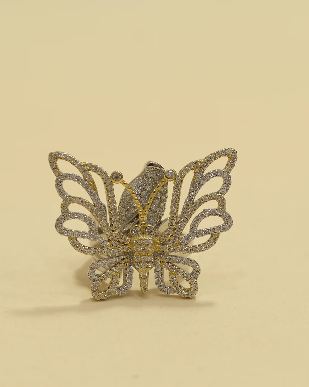 Sterling Silver Butterfly Ring with White Stones
