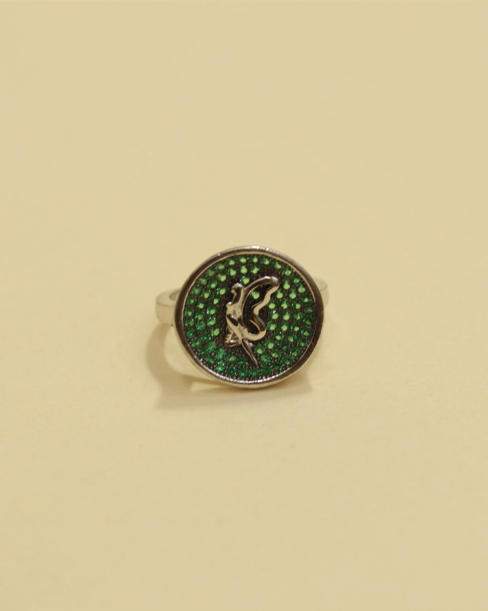 Sterling Silver Peacock Ring with Green Stones