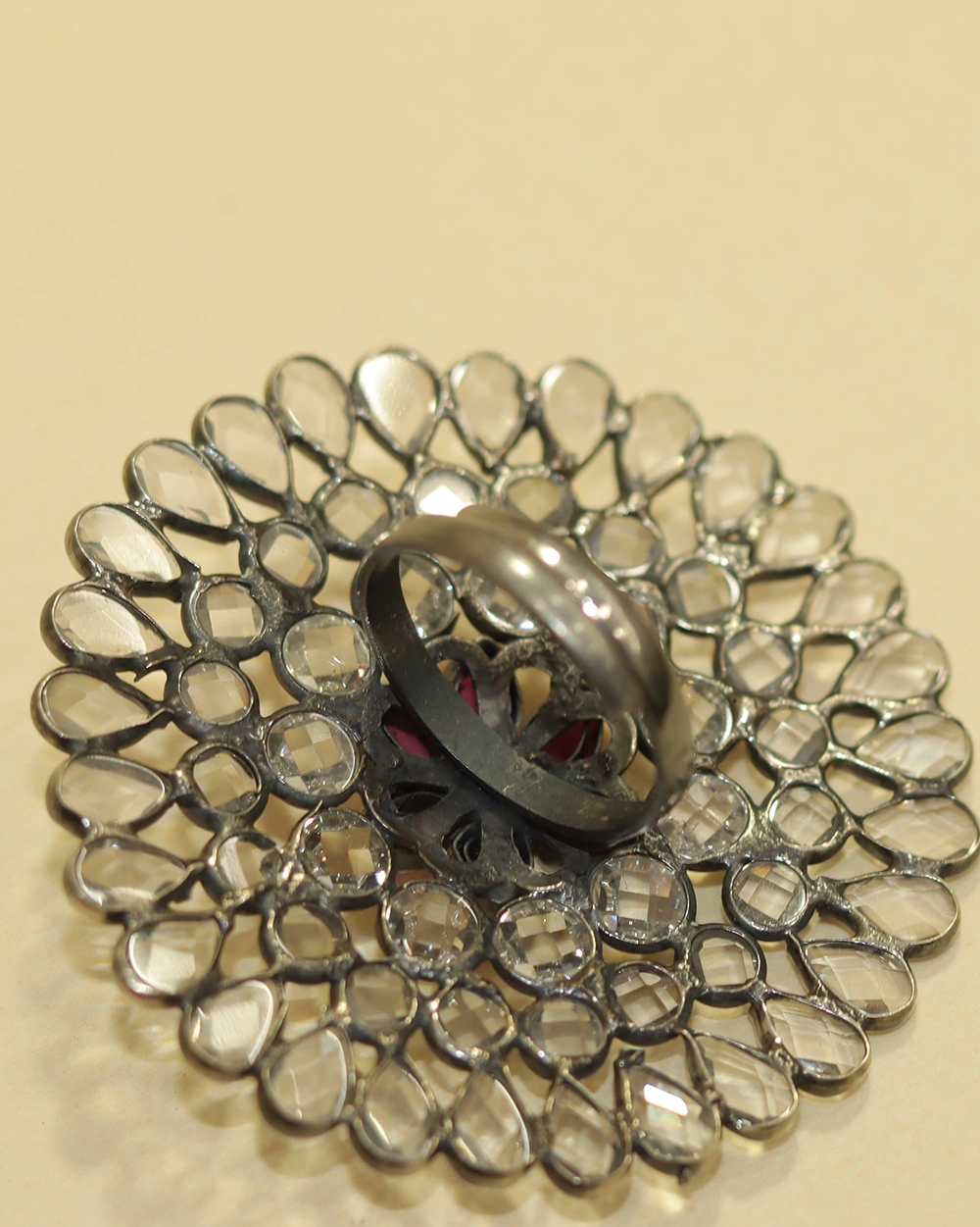 Traditional 925 Silver Kundan Statement Ring