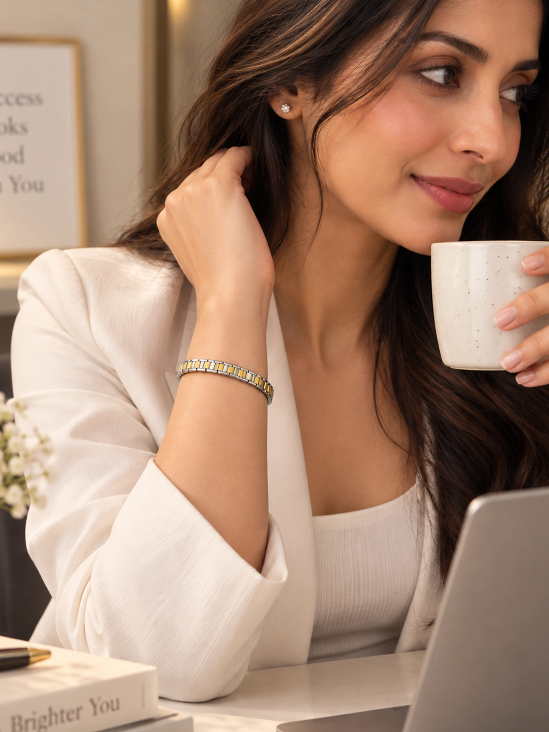Two-Tone Silver Link Bracelet for Women