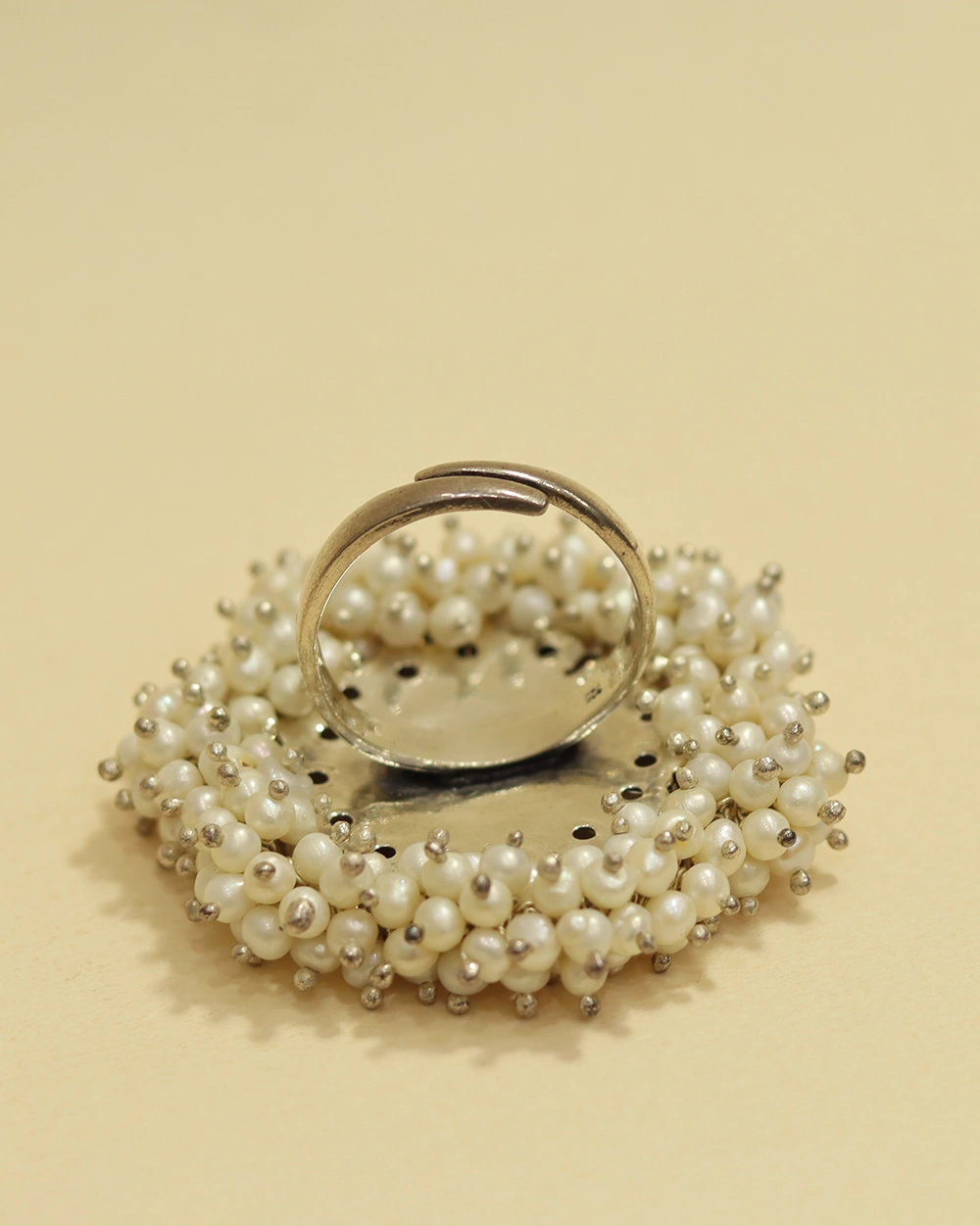 Vintage Silver Coin Ring with Pearl Detailing
